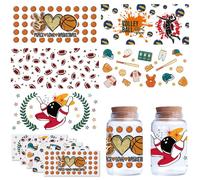 PRESSINART 5 Sheets 5 Styles UV DTF Cup Wraps for 16oz Sports UV DTF Cup Wraps Decals Basketball Volleyball Baseball Bowling Rugby Waterproof Rub on Transfer Stickers for Glass Tumbler DIY Crafts