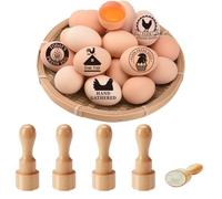 PRESSINART 5Pcs 5 Styles Farm Fresh Egg Stamps Rubber Stamps for Eggs 0.63 Inch Mini Round Wooden Rubber Cute Farm Fresh Stamper Ideal for Chicken Keepers Farmers Homesteaders Farmhouse Craft Supplies