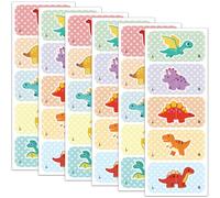 PRESSINART 60Pcs 6 Sheets Shoe Decal Stickers Learning Left and Right 9.4 x 3.5 Inch Dinosaur Waterproof Self Adhesive PVC Sticker for Party Early Learning Paper Labels Decals to Help Put Shoes On