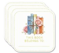 PRESSINART 60pcs Book Name Labels Floral Name Tags Sticker 2 x 2 Inch, This Book Belongs to Stickers Flower Vintage Design PVC Paper Self Adhesive Labels for Bookplates Library Supplies
