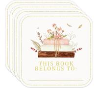 PRESSINART 60pcs Book Plates Sticker Floral Name Tags 2 x 2 Inch This Book Belongs to Stickers Flowers Pattern Design PVC Paper Self Adhesive Organization Labels For Scrapbookings Library Supplies