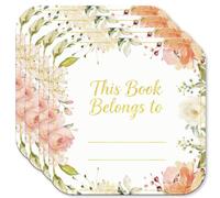 PRESSINART 60pcs Book Plates Sticker Flowers Name Tag 2 x 2 Inch, This Book Belongs to Stickers Pink Floral Design PVC Paper Self Adhesive Name Labels for Bookplates Library Supplies