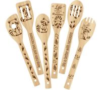 PRESSINART 6Pcs 6 Styles Animal Cooking Spoon for Kitchen 11.8 x 2.4 Inch Bamboo Cooking Utensils Durable Wood Raccoon Kitchen Spoon Set for Housewarming Wedding Birthday Gift Farmhouse Home Decor