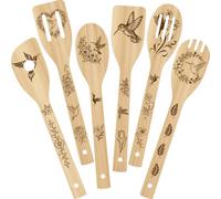 PRESSINART 6Pcs 6 Styles Bird Animal Cooking Spoon Set for Kitchen 2.4 x 11.8 Inch Bamboo Durable Spatula, Floral Wooden Cooking Utensils for Housewarming Wedding Anniversary Thanksgiving Gifts Use