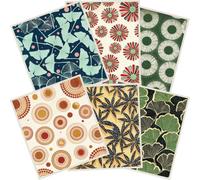 PRESSINART 6Pcs 6 Styles Boho Swedish Dishcloths for Kitchen 7.7 x 6.8 Inch Reusable Dish Towels Boho Ginkgo Leaves Pattern Quick Drying Sponge Cleaning Dish Cloths for Home Countertop Table Wiping