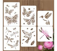 PRESSINART 6Pcs 6 Styles Butterfly Stencil Template Insect Wall Stencil Hummingbird Dragonfly Pattern Reusable PET Plastic Hollow Out Drawing Templates for Wood Wall Glass DIY Crafts Home Art Decor