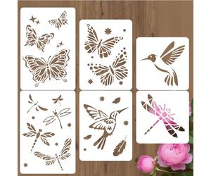 PRESSINART 6Pcs 6 Styles Butterfly Stencil Template Insect Wall Stencil Hummingbird Dragonfly Pattern Reusable PET Plastic Hollow Out Drawing Templates for Wood Wall Glass DIY Crafts Home Art Decor