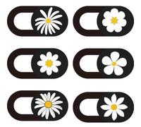 PRESSINART 6Pcs 6 Styles Camera Cover Slide Flowers Webcam Privacy Cover 0.04 Inch Ultra Thin for Mini PC Phone Laptop Desktop Tablet White Daisy Plastic Durable Privacy Protectors for Home Work Use