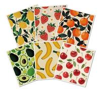 PRESSINART 6Pcs 6 Styles Fruit Dish Cloths Swedish Kitchen Dishcloths Reusable Wash Towels Rectangle Cellulose Sponge Cherry Strawberry Lemon Banana Avocado Orange Mixed Pattern for Kitchen Cleaning