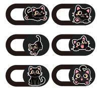 PRESSINART 6Pcs 6 Styles Laptop Camera Cover Slide Black Cat Privacy Guard Accessories, Phone Front Camera Blocker 0.04 Inch Ultra Thin for Laptop Desktop Computer Tablet Notebook Mini PC Office Use