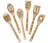 PRESSINART 6Pcs 6 Styles Mushroom Cooking Utensils Bamboo Kitchen Spoons 2.4 x 11.8 Inch Moon Star Flower Durable Wooden Spoon Set for Men Women Friends Housewarming Birthday Gift Apartment Essential
