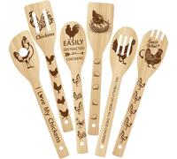 PRESSINART 6Pcs 6 Styles Rooster Cooking Utensils for Kitchen 11.8 x 2.4 Inch Bamboo Kitchen Spoons Durable Wood Spoons Set for Housewarming Wedding Birthday Gift Farmhouse Apartment Decor Accessories