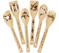 PRESSINART 6Pcs 6 Styles Shark Cooking Utensils Set for Kitchen 2.4 x 11.8 Inch Bamboo Durable Spatula, Cute Kitchen Wooden Spoons for Housewarming Wedding Anniversary Thanksgiving Birthday Gift Use