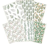 PRESSINART 6Pcs 6 Styles Swedish Dishcloths for Kitchen 7.7 x 6.8 Inch Leaf Dish Cloth Green Leaves Pattern Reusable Quick Drying Sponge Absorbent Cleaning Dish Towels for Home Counters Table Wiping