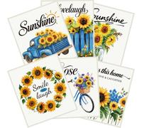 PRESSINART 6Pcs 6 Styles Swedish Dishcloths for Kitchen Reusable Quick Drying Sunflower Dish Cloth Floral Blue Truck Pattern Absorbent Cellulose Sponge Cleaning Cloths for Washing Dishes