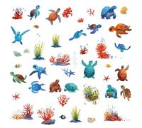 PRESSINART 8 Sheets 8 Styles Sea Turtle Window Clings Ocean Theme Window Decals Fish Starfish Rectangle PVC Waterproof Adhesive Stickers for Home Bedroom Bathroom Living Room Kitchen Office Decor