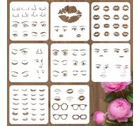 PRESSINART 8Pcs 8 Styles Face Templates for Crafts Eye Face Stencil 12 x 12 Inch Facial Features Lips Mouth Eyebrows Nose Eyeglass Reusable PET Plastic Stencils for Wood Wall DIY Crafts Home Art Decor
