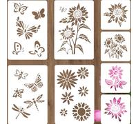 PRESSINART 8Pcs 8 Styles Large Sunflower Stencils Butterfly Wall Template Flower Dragonfly Bee Pattern Reusable PET Plastic Hollow Out Drawing Stencil for Wood Wall Glass DIY Crafts Home Art Decor