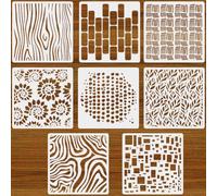 PRESSINART 8Pcs 8 Styles Mixed Media Stencils 12 x 12 Inch, Abstract Texture Stencils Geometric Reusable PET Plastic DIY Craft Drawing Templates for Wood Wall Floor Glass Furniture Canvas Home Decor