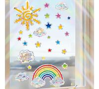 PRESSINART 8Pcs Rainbow Sun Catcher Window Sticker, Anti-Collision Window Clings Sun Cloud Star Pattern Reusable Non Adhesive Static Prism Film for Bird Strike Prevention Kitchen Bedroom Wall Decor
