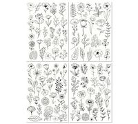 PRESSINART 98Pcs Embroidery Paper Flowers Water Soluble Embroidery Patterns Plants and Floral Theme Stick and Stitch Wash Away Transfer Paper Stabilizers for Hand Sewing Beginners 11.7 x 8.3 Inch