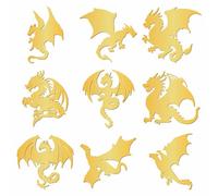 PRESSINART 9Pcs 1.6x1.6 Inch Gold Dragon Stickers Golden Metal Sticker Flying Dragon Wing Waterproof Self-Adhesive Energy Decals for Scrapbooking DIY Resin Crafts Phone Card Making Decor