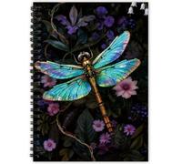 PRESSINART A5 Dragonfly Notebook Journal 160 Pages/80 Sheets, Spiral Notebook Bound Cute Lined Ruled Hardcover Waterproof Notepad with Pockets for Office Work Study Supplies Stationery Writing Notes