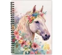 PRESSINART A5 Horse Notebook Journal 160 Pages/80 Sheets, Horse Notebook Spiral Bound College Ruled Flower Pattern Hardcover Waterproof Journal with Pockets for Women Office Supplies Writing Notes
