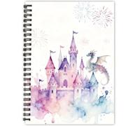 PRESSINART A5 Spiral Notebook Castle Cover 160 Pages/80 Sheets, Dragon Journal Notebook Ruled Lined Hardcover Waterproof Notepad with Pockets for Office Work Study Supplies Stationery Writing Notes