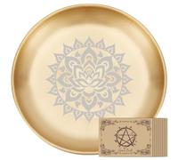 PRESSINART Altar Candle Tray Holder 5.55 Inch Flower Pattern, Decorative Candle Plates Ritual Burning Incense Offering Bowl Round Stainless Steel Tray with Altar Card for Ceremony Table Centerpiece