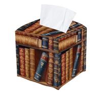 PRESSINART Bookshelf Tissue Box Cover Leather Square Waterproof Tissue Box Holder Books Attractive Books And Bookshelves Design Leather Napkin Boxes for Desktop Bathroom Nightstand Vanity Desk Office