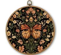 PRESSINART Butterfly Round Wall Art Framed 10 x 10 Inch Insect Wall Prints Vintage Butterfly Floral Decor Linen Hanging Canvas Artwork for Gallery Bedroom Bathroom Living Room Farmhouse Home Office