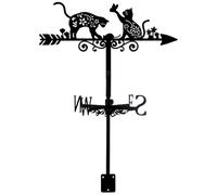 PRESSINART Cat Weathervane Outdoor Yard Metal Wind Vane Black Cats Mouse Butterfly Flower Pattern Iron Decorative Weathercock Wind Direction Indicator Tool for Farmhouse Yard Decor 7.9 x 14.2 Inch