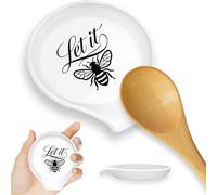 PRESSINART Ceramic Bee Spoon Rest for Stove Top 3.4 x 3.4 x 0.7 Inch Spoon Holder Countertop Let It Bee Pattern White Cooking Utensil Holder for Modern Party Dining Table Kitchen Counter Decoration