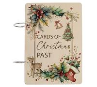 PRESSINART Christmas Card Storage Organizer Greeting Card Keeper Book Xmas Theme Wooden Album Binder with Metal Buckles for Greeting Cards Photos Letters Holiday Memory Storage Keepsake Gift Display
