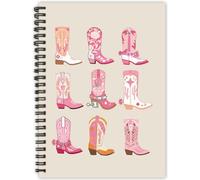 PRESSINART Cowboy Boot Spiral Notebook Pink Western Journal for Women 6" x 8" Cute Christian Boots Pattern Hardcover College Ruled Notebook 80 Pages with Pocket for Writing Note Travel Business Office