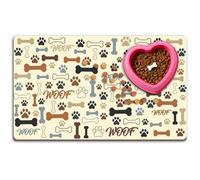 PRESSINART Cute Dog Food Mat 20 x 12 Inch Paw Print Bones Pattern Non Slip Design, Dog Feeding Mat Absorbent Quick Dry Washable Bowl Placemat Rug Protect Floors for Cat Pet Food Water Area Home Use