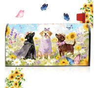 PRESSINART Dog Mailbox Covers Magnetic Standard Size 21 x 18 Inch Summer Spring Design, Flower Mailbox Cover Wildflowers Butterfly Polyester Waterproof Letter Box Wraps for Outside Yard Garden Decor