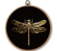 PRESSINART Dragonfly Round Wall Art Framed 10 x 10 Inch Insect Wall Prints Vintage Dark Academia Decor Linen Printed Hanging Canvas Artwork for Gallery Bedroom Bathroom Living Room Farmhouse Home