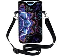 PRESSINART Floral Phone Pouch Neoprene Cell Phone Sleeve Purple Nylon Waterproof Cellphone Bag Case with Crossbody Strap Neck Lanyard Protective Carrying Cover Fits Most Smartphones 7.1 x 3.9 Inch