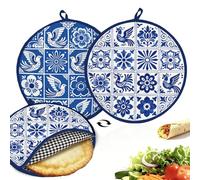 PRESSINART Floral Tortilla Warmer Large 12 Inch Tortilla Keeper Bag Mexican Blue Flower Pattern Portable Polyester Microwavable Insulated Cloth Pouch Keeps Warm for Corn Flour Tacos Naan Pizza Rolls