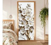 PRESSINART Flower Door Mural 3D Door Sticker Peel and Stick White Floral Pattern PVC Self Adhesive Decorative Decals for Bedrooms Living Room Home Office Decoration 15.2 x 78.7 Inch Set of 2 Sheets