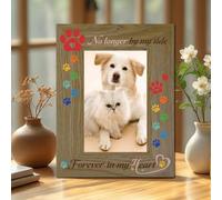 PRESSINART Forever In My Heart Pet Frame Dog Picture Frame 4x6 Paw Print Pattern Rectangle Wooden Photos Display With Stand for Wall Hanging Tabletop Home Office Decoration Pet Keepers Memorial Gifts