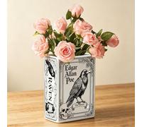 PRESSINART Gothic Book Vase for Flowers 5.6 x 3.9 x 2.4 Inch, Ceramic Book Planter Black Crow Skull Pattern Decorative Unique Ceramic Flower Vase for Reading Lovers Bookshelf Home Bedroom Office Decor