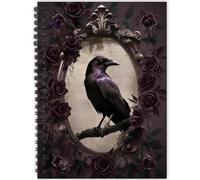 PRESSINART Gothic Spiral Notebook College Ruled 6" x 8", Crow Journal Notebook Vintage Bird Pattern A5 Hardcover Note Book 160 Pages/80 Sheets with Pocket for Writing Notes Office Stationery Supply