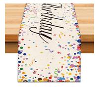PRESSINART Happy Birthday Runners Colorful Polka Dot Table Runner Beige Confetti Sprinkle Pattern Seasonal Holiday Living Room Farmhouse Kitchen Dining Table Scarf for Home Party Decor 13 x 72 Inch