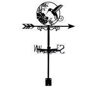 PRESSINART Hummingbird Weather Vane Outdoor Garden Wind Vane Black Bird Flower Pattern Iron Decorative Weathercock Wind Direction Indicator Tool for Farmhouse Sheds Yard Home Decoration 10.4 x 14 Inch