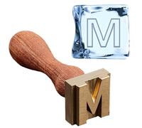 PRESSINART Ice Cubes Stamp Metal Ice Stamp 1.2 Inch Letter M Removable Brass Head Wood Handle Velvet Pouches Vintage Initial Branding Seals for DIY Crafting Cocktail Whiskey Mojito Drinks Bar Making