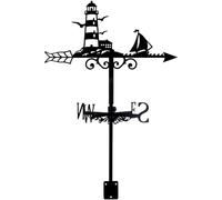 PRESSINART Lighthouse Weather Vane Outdoor Garden Weathervane Black Sailboat Pattern Iron Decorative Weathercock Wind Direction Indicator Tool for Farmhouse Sheds Yard Roof Decoration 9.9 x 14 Inch
