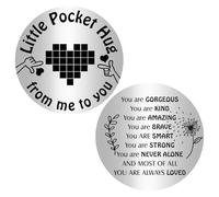 PRESSINART Little Pocket Hug Token Long Distance Relationship Keepsakes 1.2 Inch Heart Pattern Little Pocket Hug From Me to You Stainless Steel Commemorative Keychain with Leather Clip for Christmas